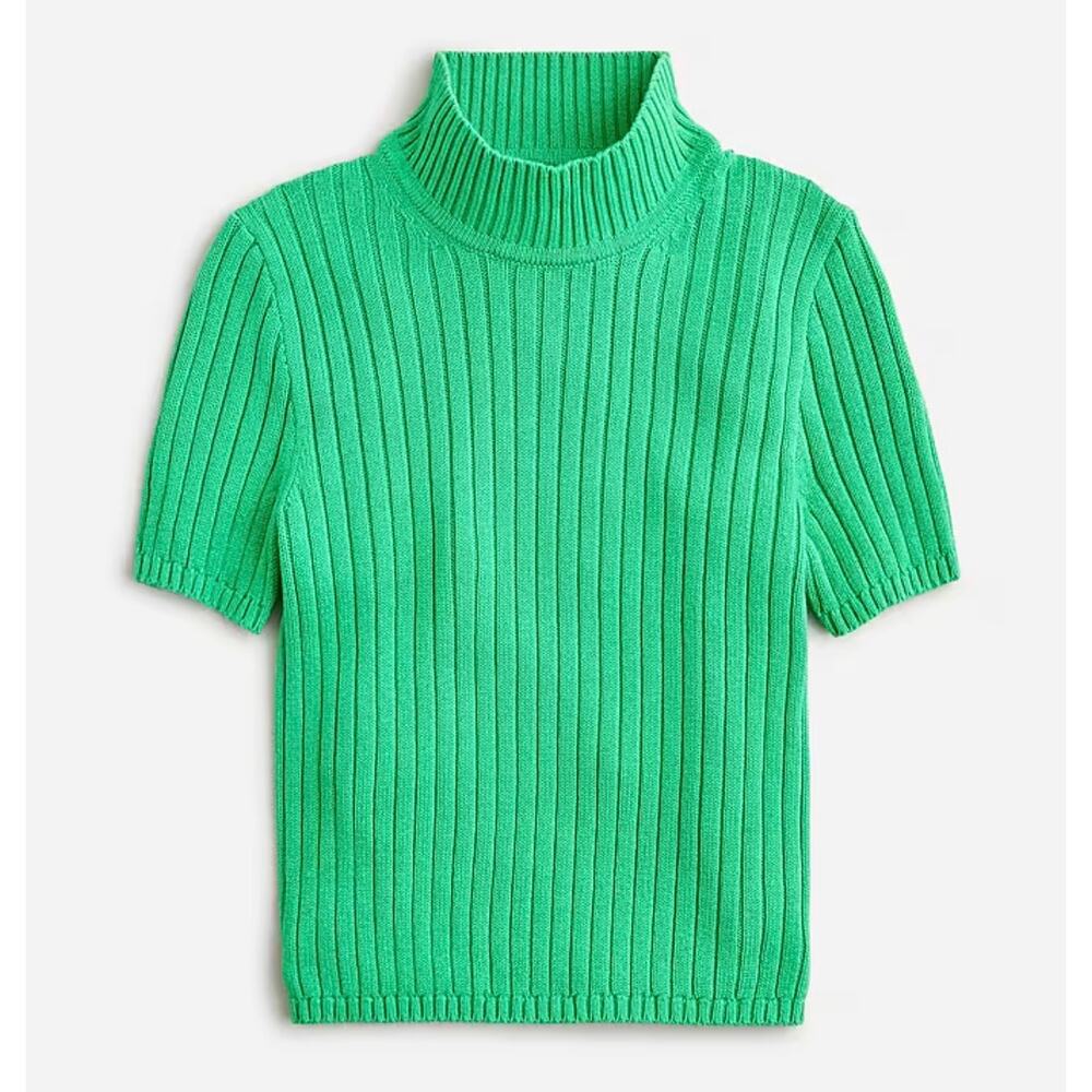 J Crew Cotton Cashmere Blend Short-Sleeve Turtleneck Sweater Kelly Green EUC - Picture 2 of 11